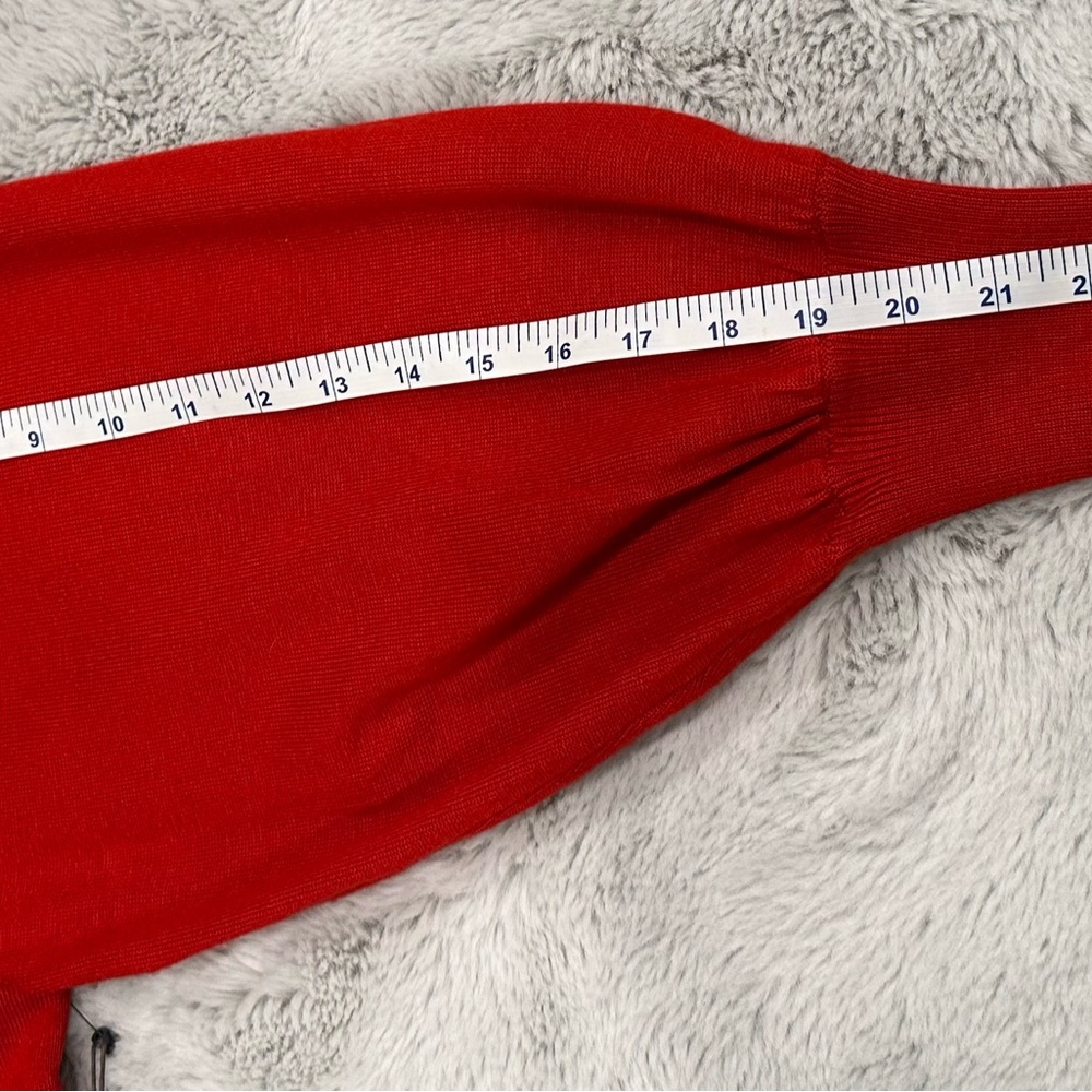 Vince Camuto Red Knit Dress Puff Sleeve Midi Spring Event Dress Size M NWT - Picture 10 of 11